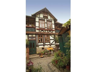Hausansicht vom Garten, Ferienwohnung im Fachwerkhaus in Quedlinburg